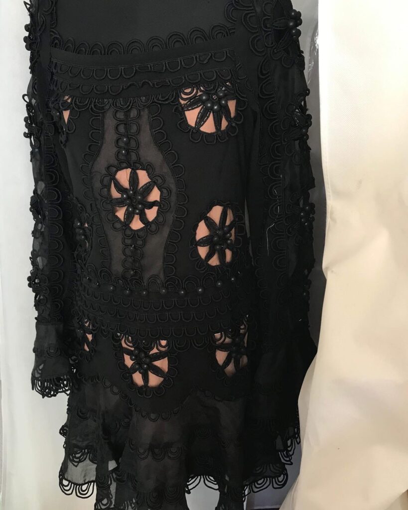 Zimmermann dress alterations with complete ivory lining replaced by a couture nude lining to enhance the embroidered cutwork design.