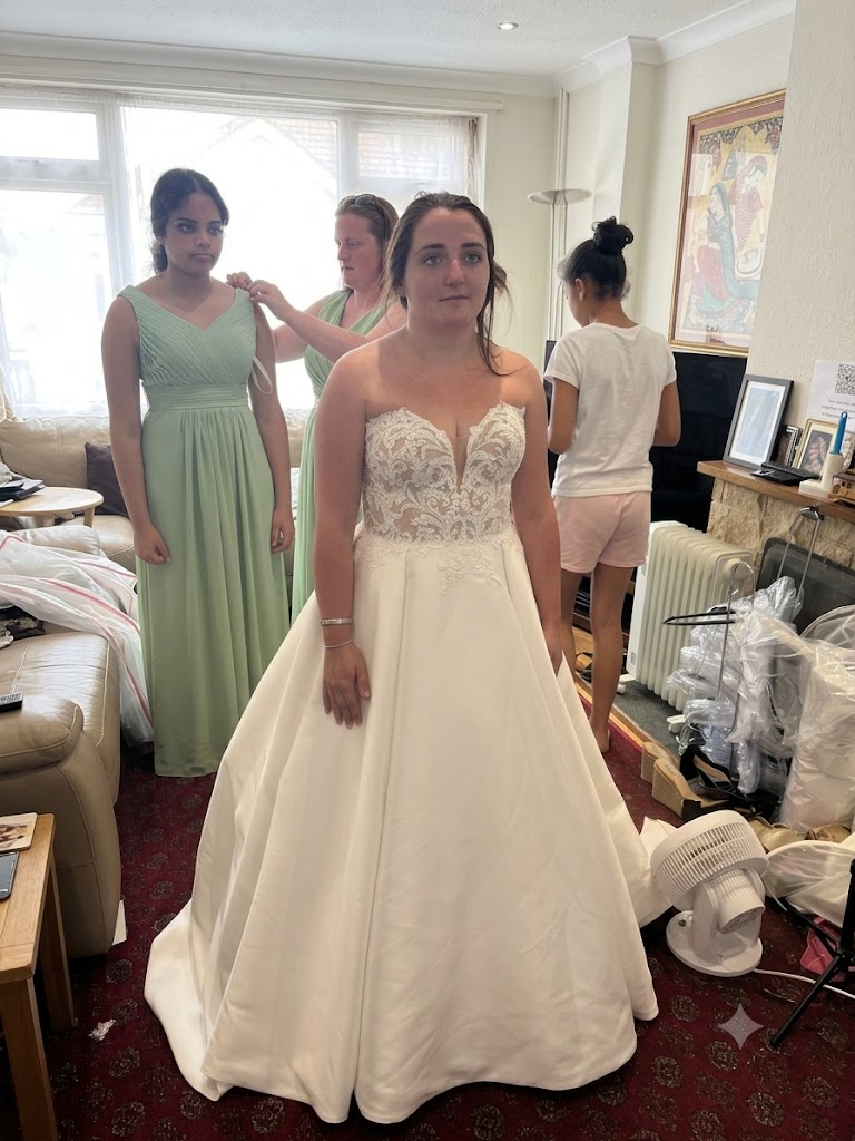 Green bridesmaid dress after professional bridal party alterations