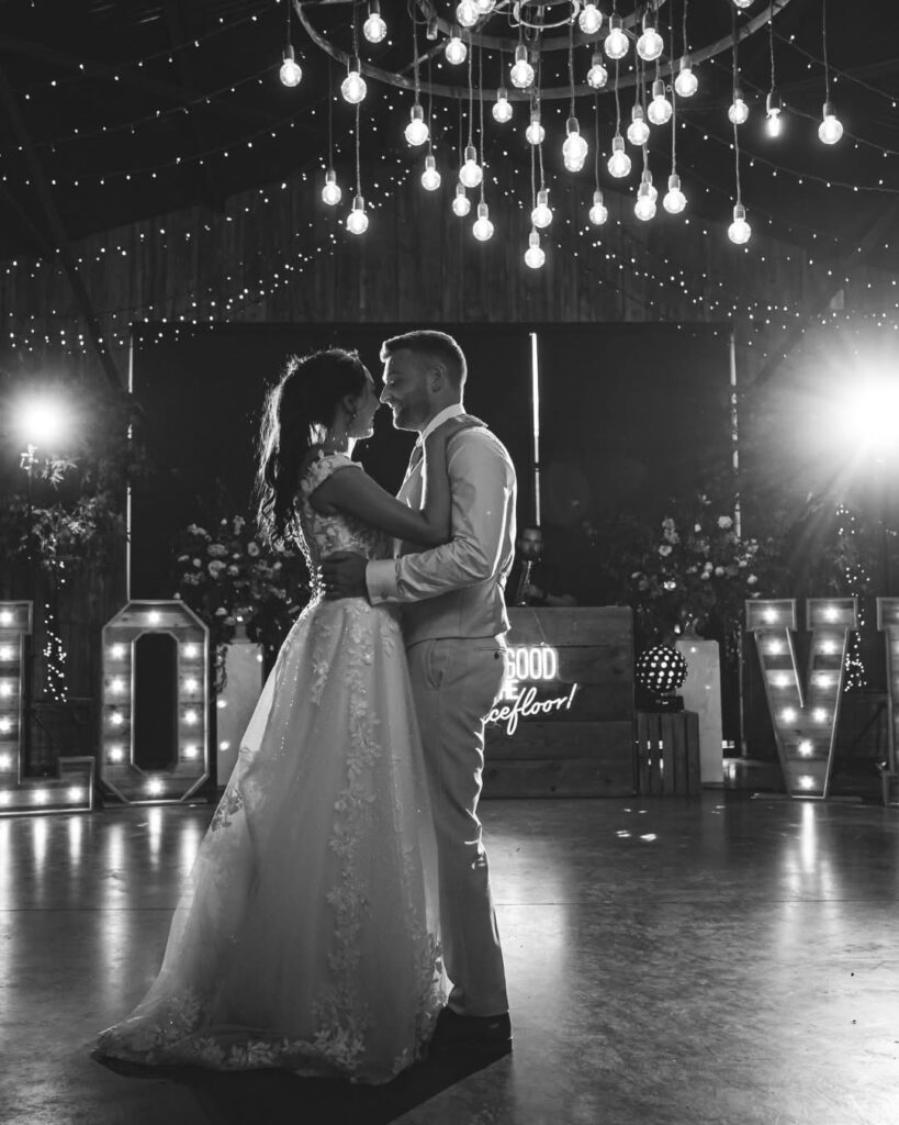first dance showing one point American bustle.
