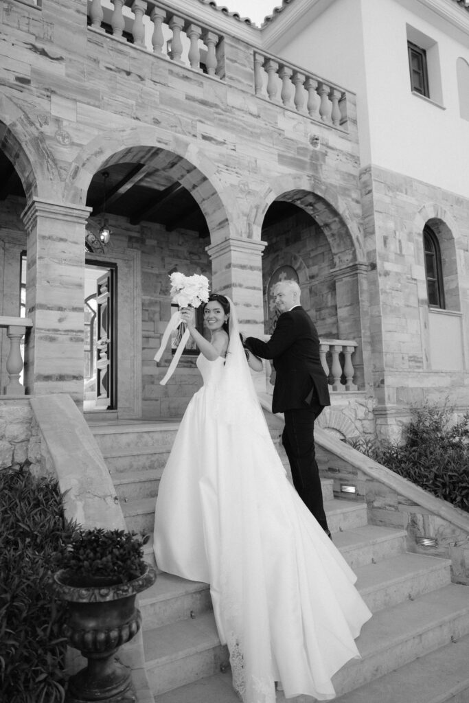 KYHA Miles satin wedding dress before couture bridal alterations and structural fitting.
