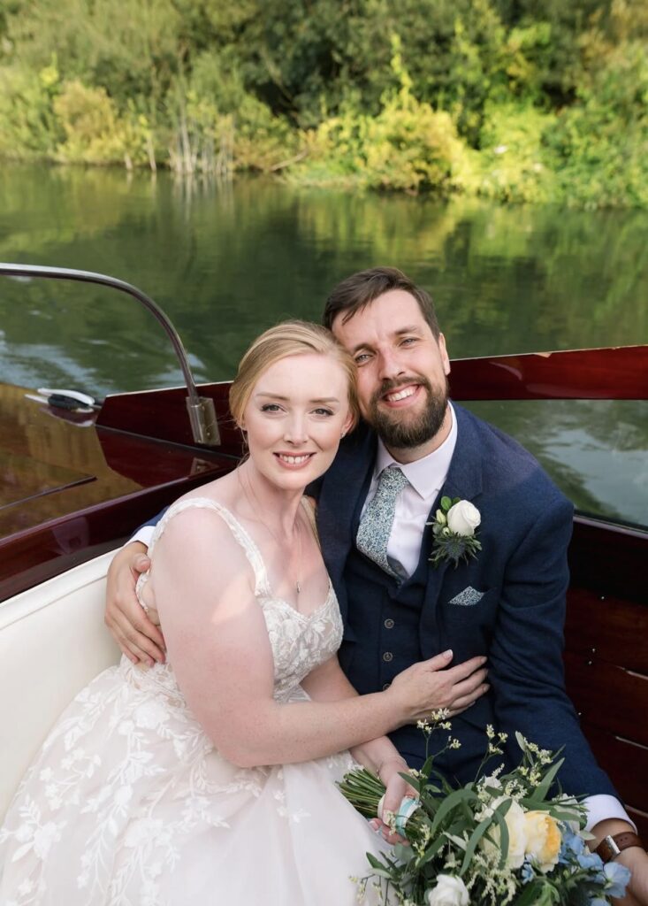 sunset picture of bride and groom