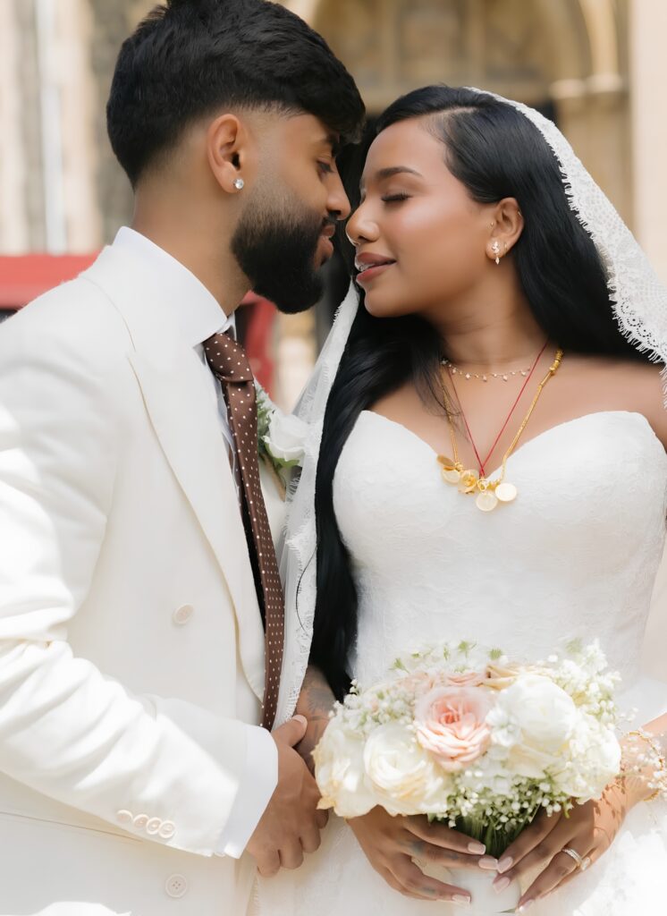Romantic bridal portrait wearing an altered Allure Abella Carrington wedding dress.
