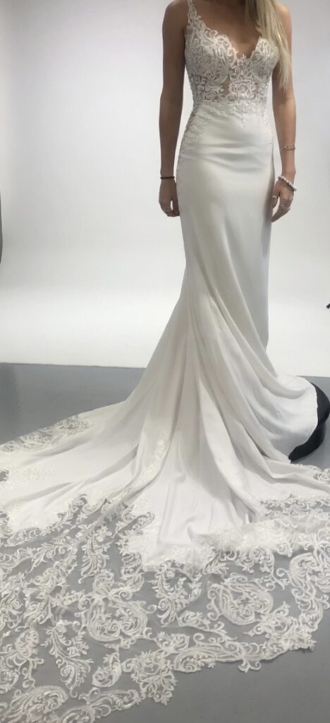 front view of Blue by Enzoani Lena bridal gown before expert Greater London bridal alterations and silhouette refinement