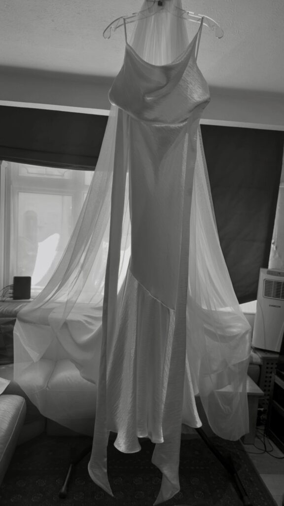 Clapham bridal alterations for a Grace Loves Lace Aura wedding dress after couture alterations professionally steam pressed