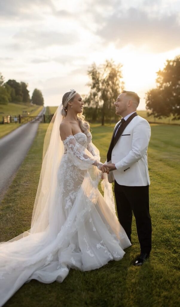 Martina Liana wedding gown at sunset after expert bridal alterations