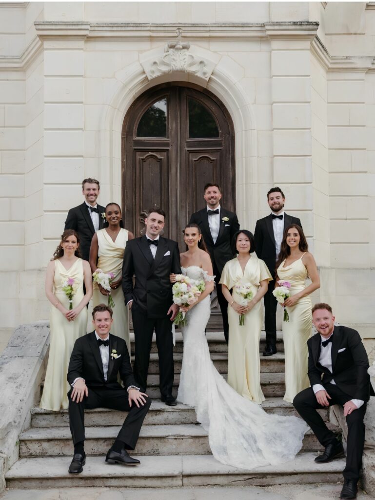 Outdoor wedding ceremony at Château Fengari with the bride wearing her altered Ricca Sposa Como gown looking stunning as ever.