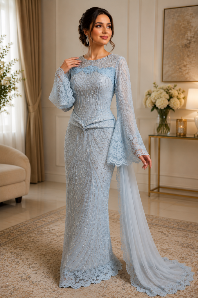 engagement-beaded-dress-alterations worn by model
