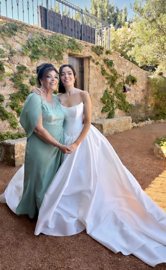 Bride wearing altered KYHA Studios Miles wedding dress after couture bridal alterations for an East Croydon bride.