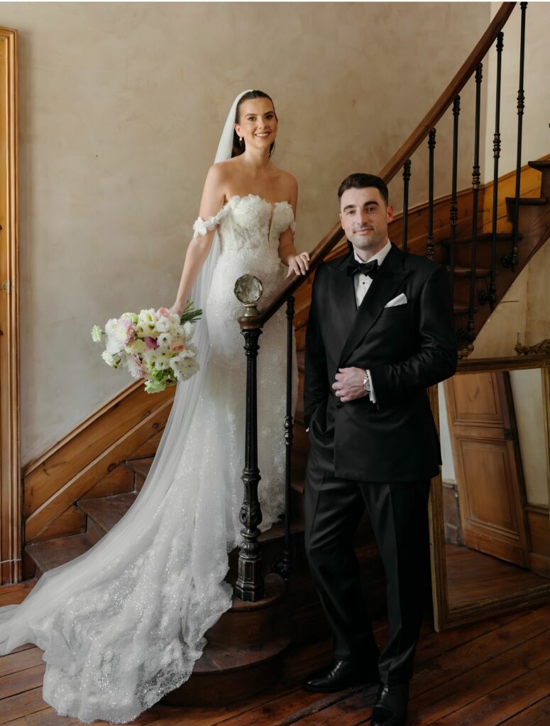Heavily beaded wedding dress alterations by couture bridal specialist