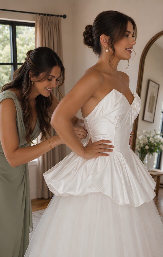 Earlsfield Bride wearing a Vivienne Westwood Raven corset top with a Bridal Rouge Gallery skirt following couture bridal alterations.