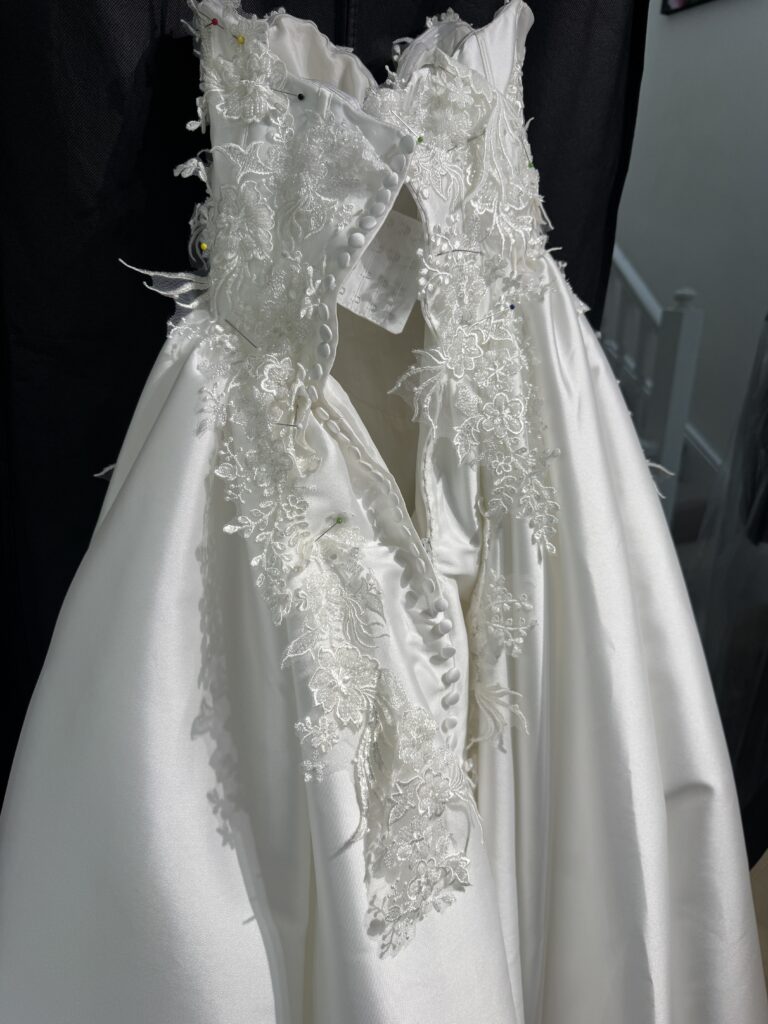 Uxbridge bridal alterations for a completely transformed WED2B Jules wedding dress back detail of the gown.