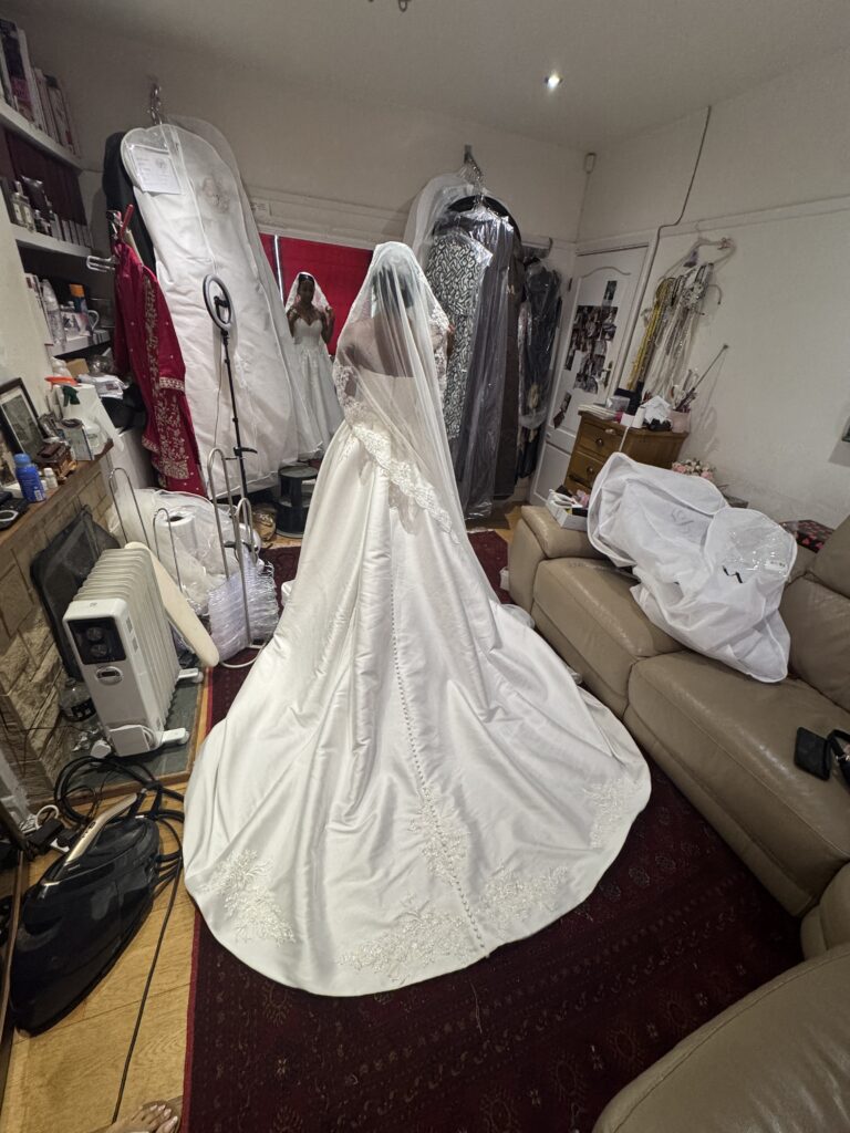 Uxbride Bridal Alterations where the whole dress went under a lace applique transformation.