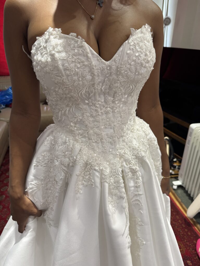 Altered bodice close up to show perfect fitting of the dress on my Uxbridge North London Bride.