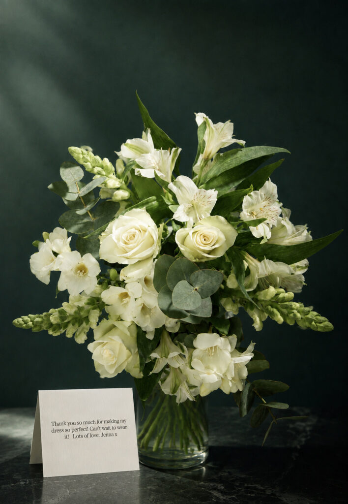 bride send me flowers and a note before her South Africa flight.