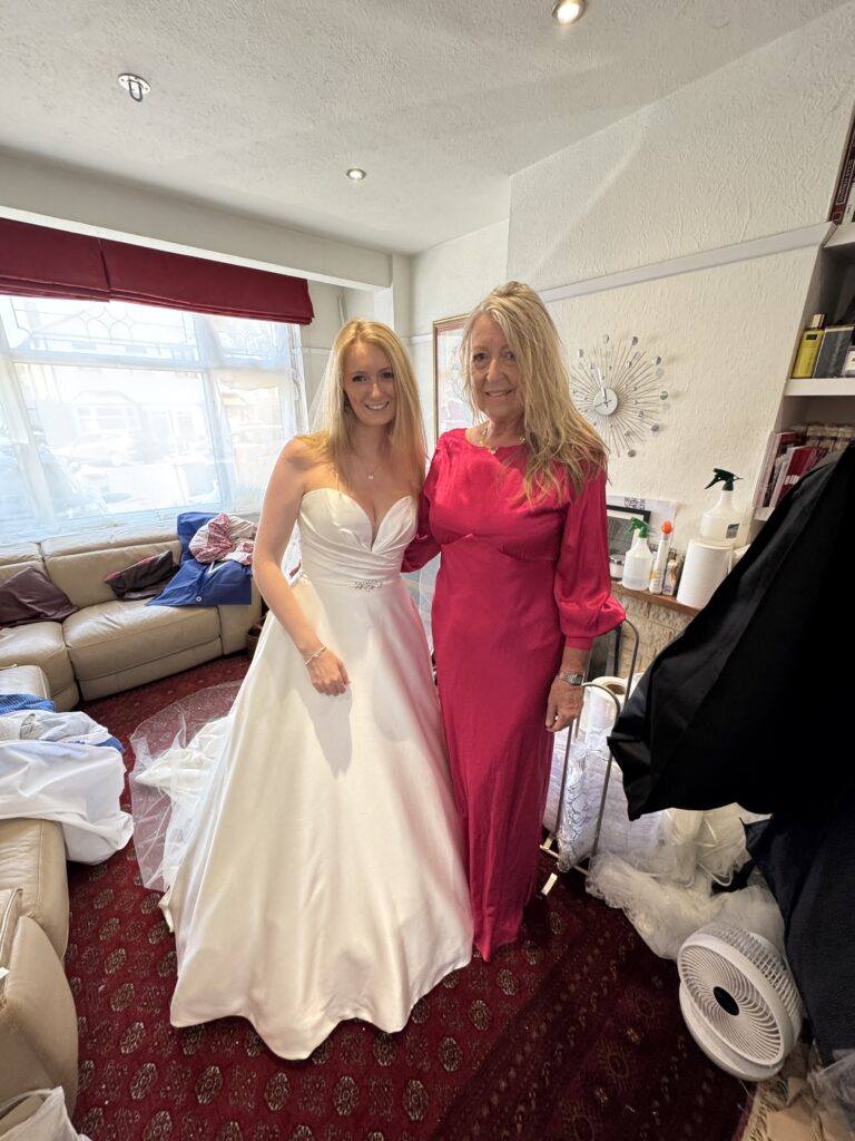 Whyteleafe bride wearing her Ellis Bridals wedding dress after alterations final fitting at my Sutton Studio based in Greater London