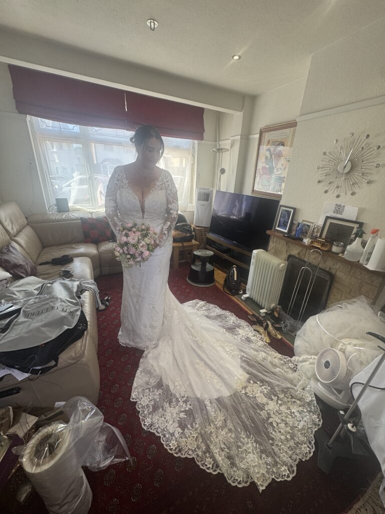 Wedding dress alterations Beddington for a Wed2B Blakely lace gown at my Sutton Studio based in Greater London.