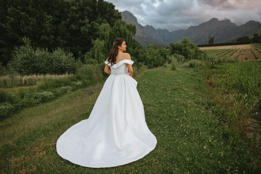 Wandsworth bridal alterations for a wedding dress reduced by four sizes destination South Africa at a vineyard
