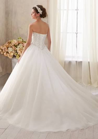 back view detail original Morilee dress before Coulsdon bridal alterations.