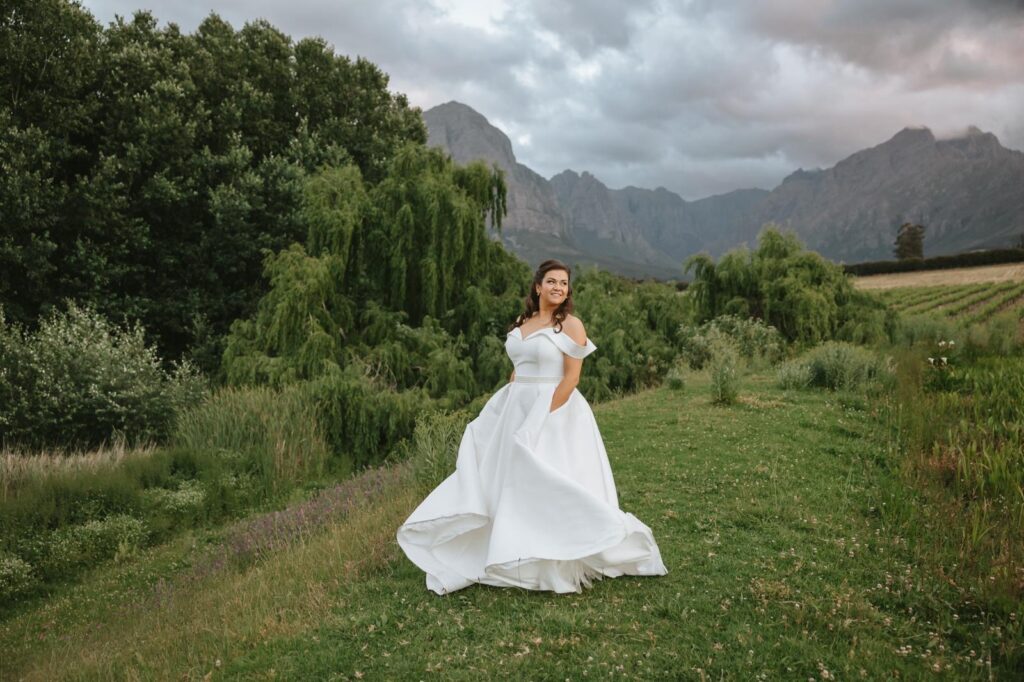 Wandsworth bride wearing her expertly altered Essense of Australia wedding dress by a couture trained bridal expert in Stellenbosch South Africa