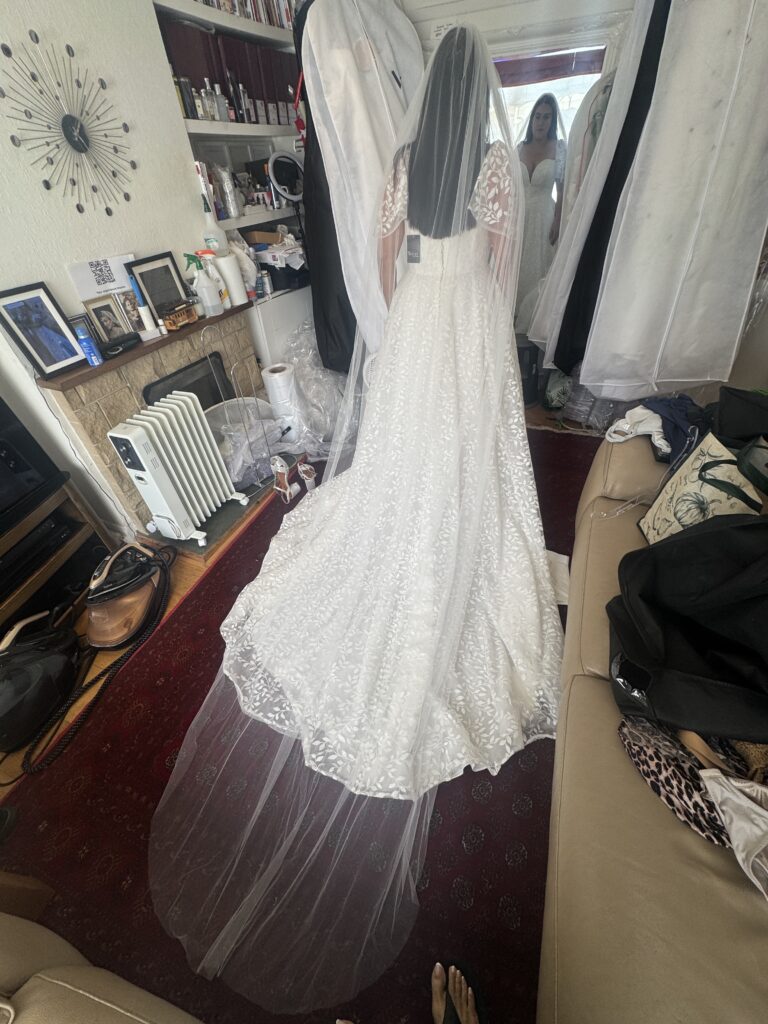 back view Cathedral veil Wedding Dress Alterations Leatherhead. 