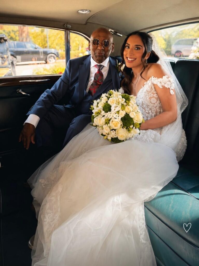 Bridal alterations New Malden – Stella York wedding dress fitted from size 12 to size 8 bride with Dad