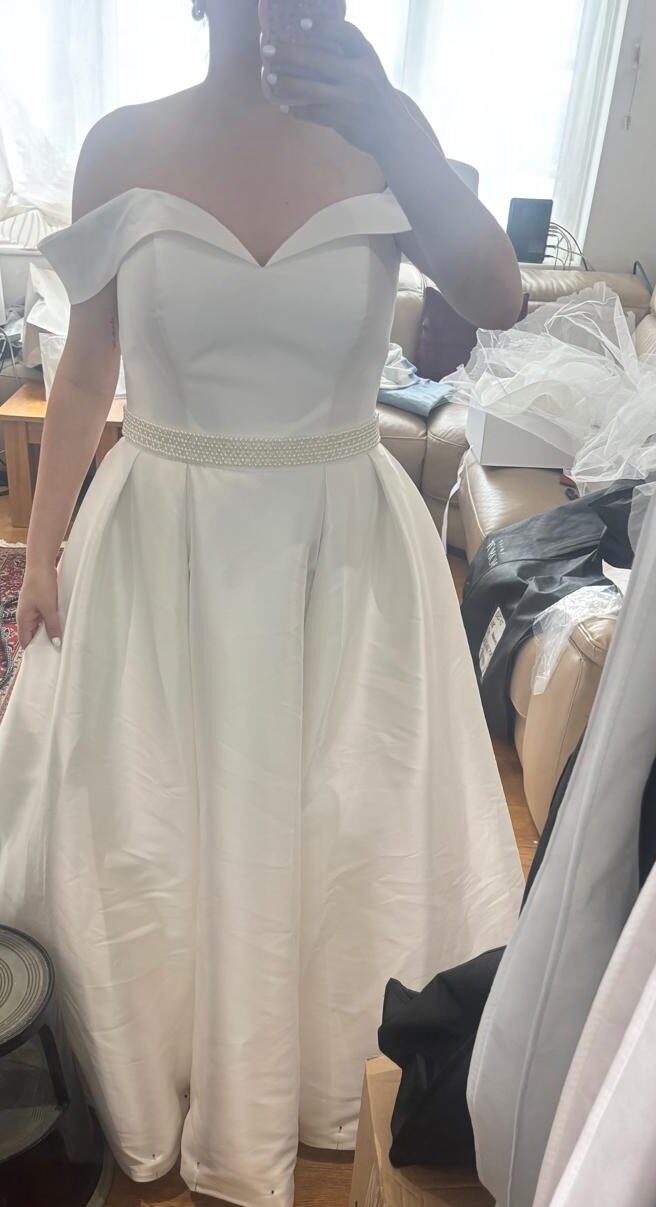 Final fitting at my studio in Sutton Surrey Wandsworth bridal alterations for a wedding dress reduced by four sizes.