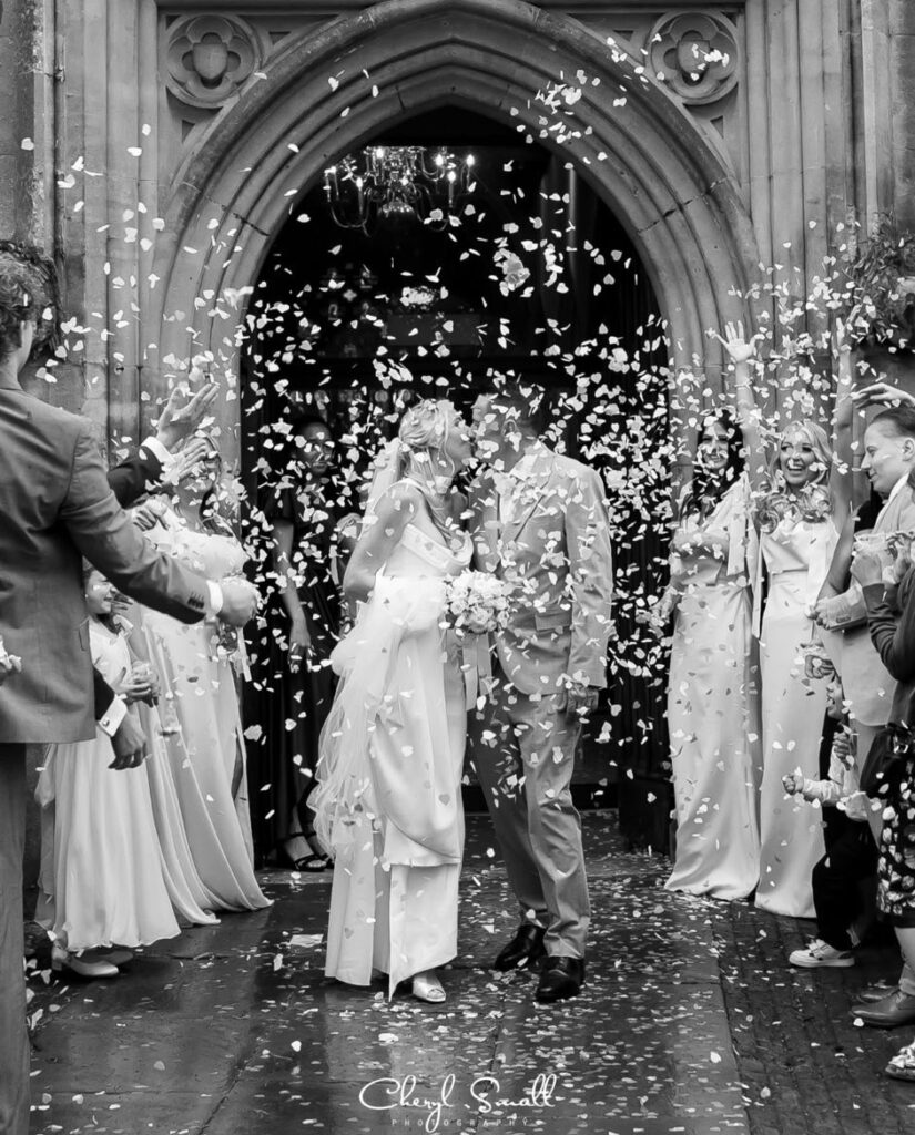 Horley wedding dress alterations for a Dama Couture Luna gown confetti ceremony.