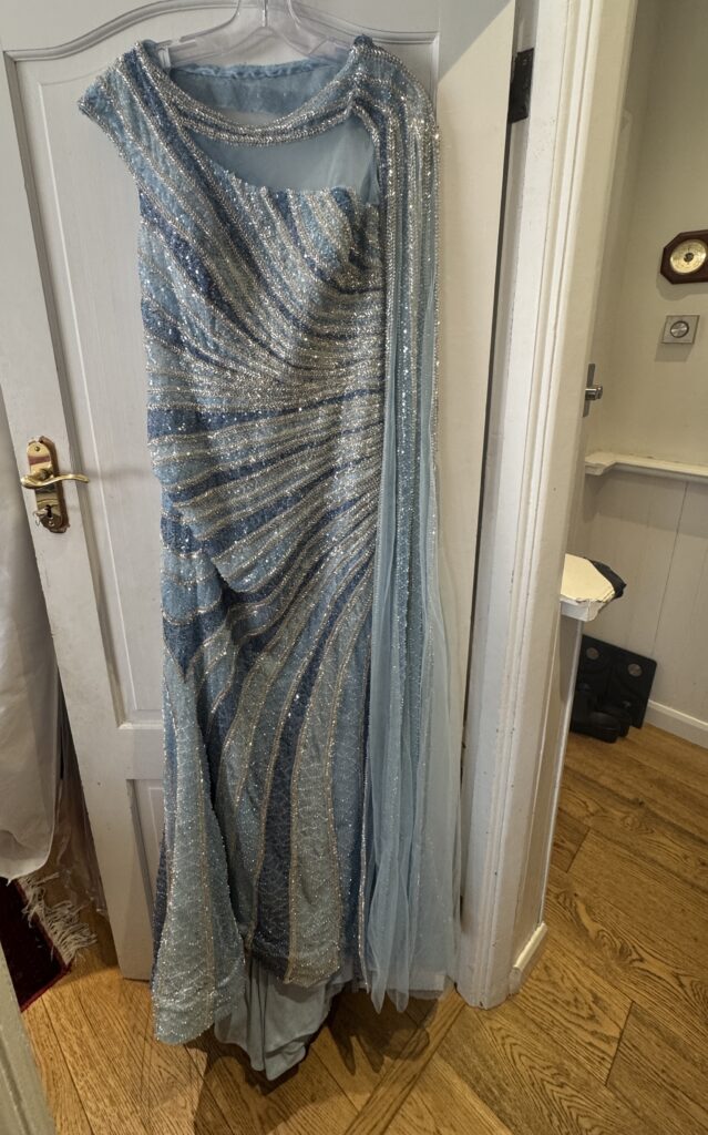 Heavily beaded mother of the bride evening dress alterations