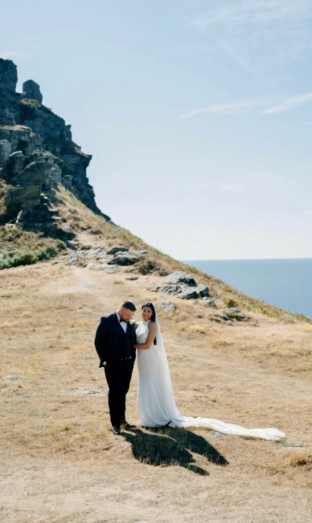 Horsham bride wearing her altered Sofia Cruz Robbie wedding dress at a coastal wedding