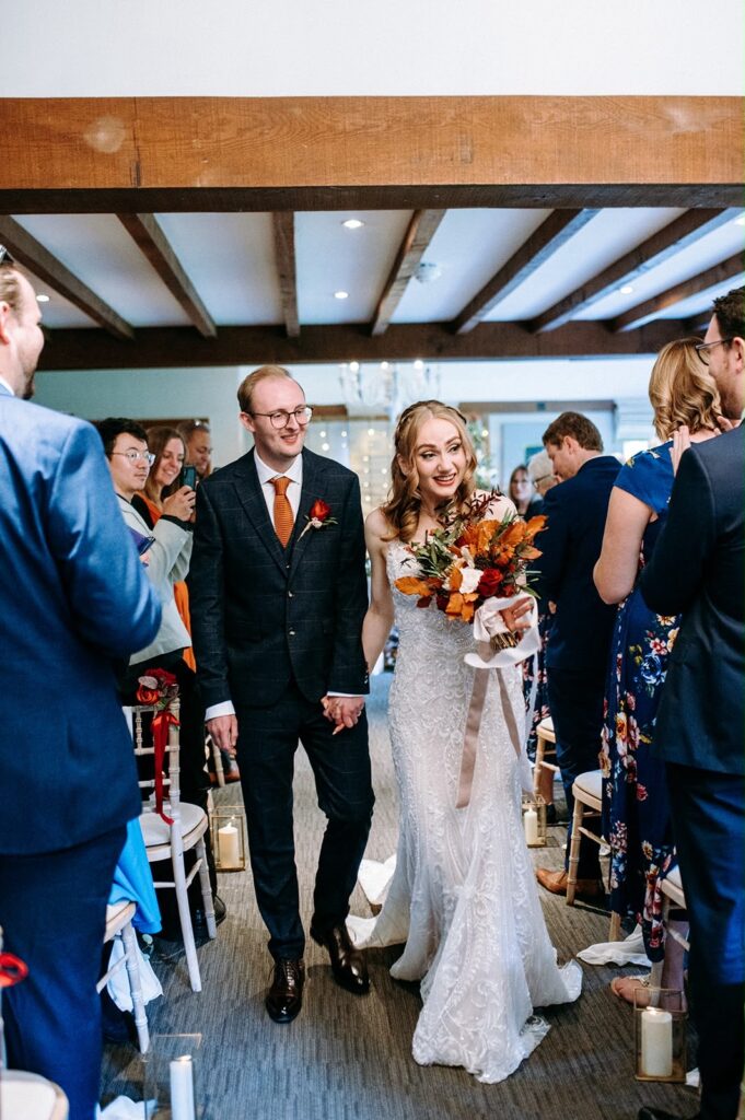 bride and groom happy on wedding day