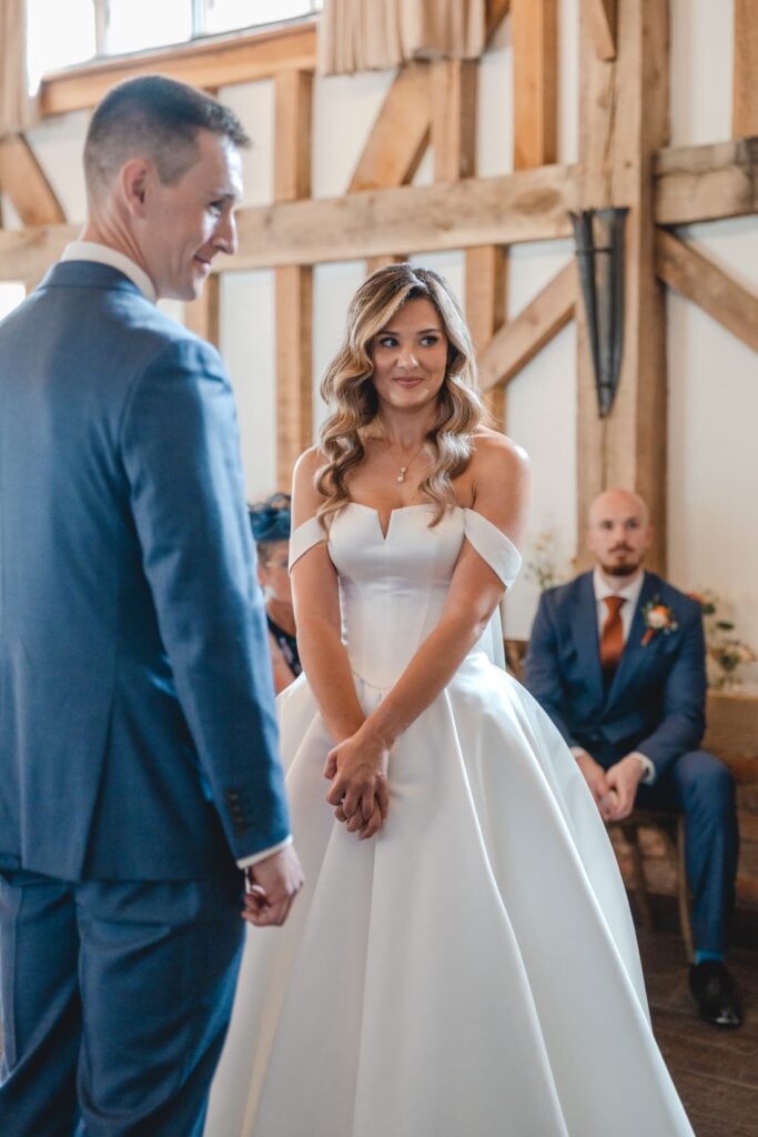 Wedding dress alterations Molesey showing structured bodice and off shoulder fit
