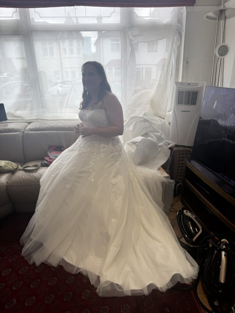 Final Fitting Amika wedding dress alterations done at my Sutton Studio in Surrey.