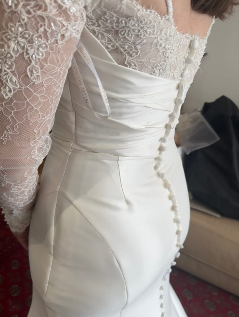 final fittimg back view Allure Bridals Wedding Dress Alterations at my Sutton Studio in Surrey