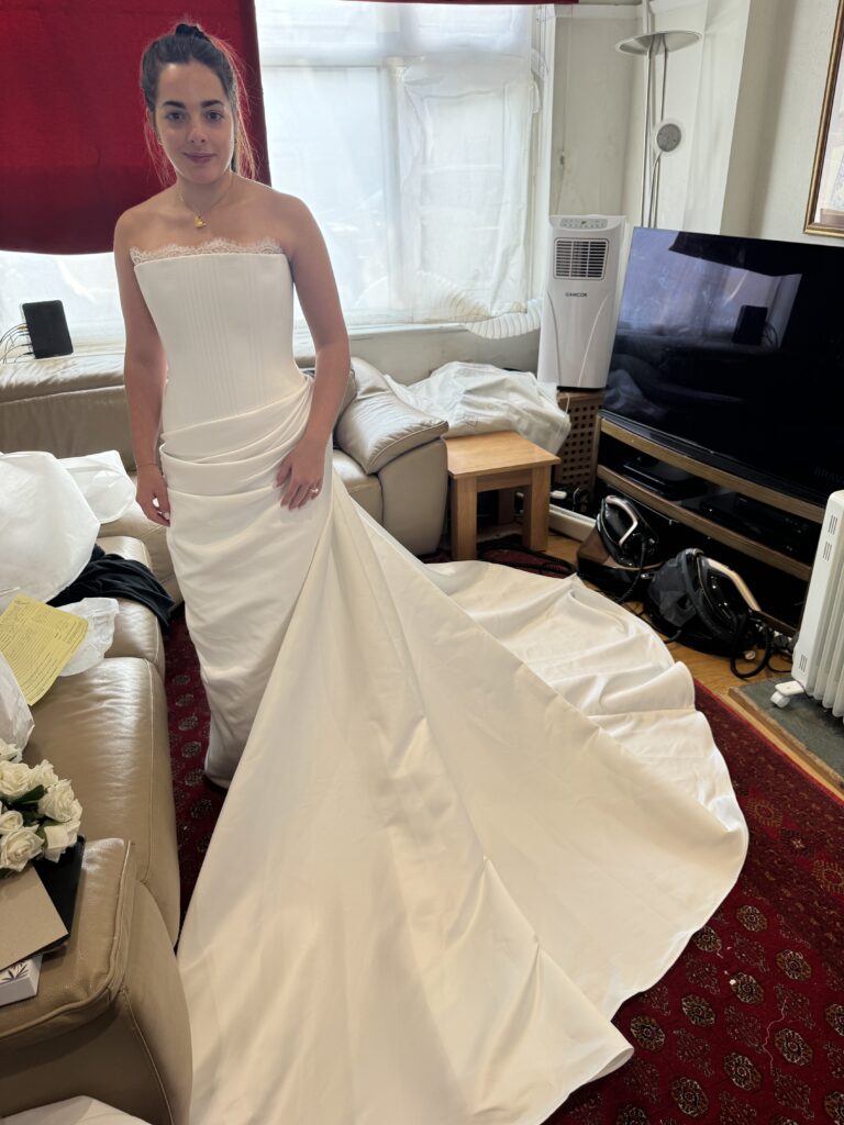 Walton-on-the-Hill bride wearing her altered KYHA Eaton wedding dress at final fitting.