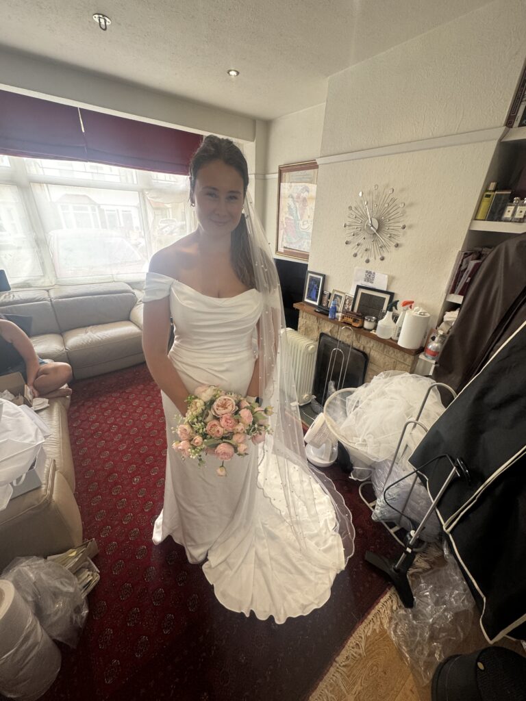 Final fitting of Luka dress with detachable Maggie Sleeves at my Greater London Studio.