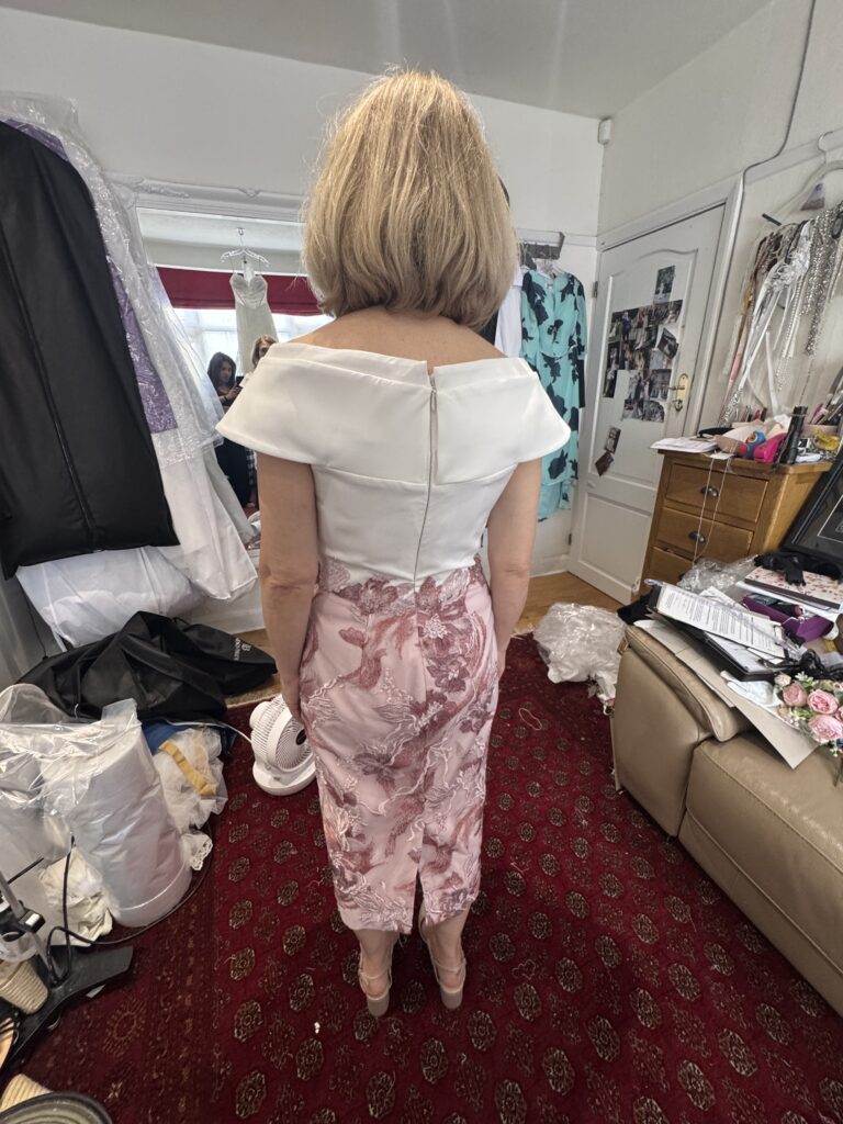 Mother of the Bride Dress Alterations Salisbury mum at my Studio in Sutton, Surrey.