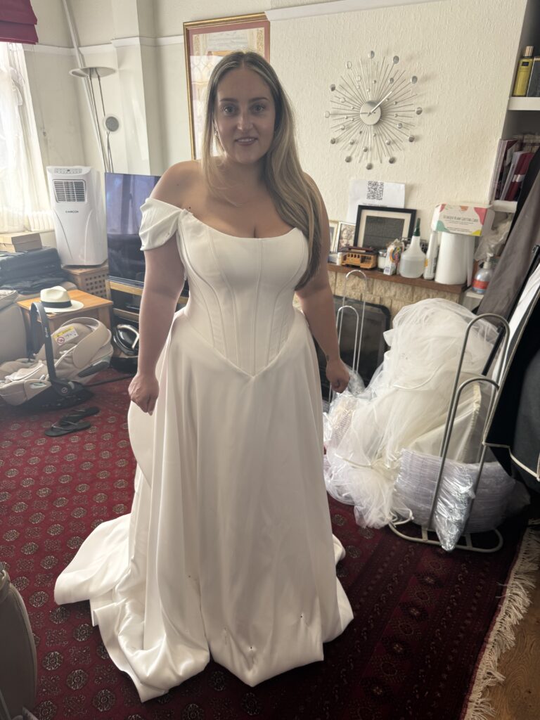 first fitting all pinned Isabella Grace Bridal Alterations.