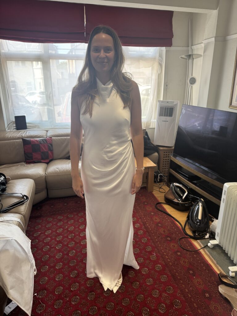 Grace Loves Lace Bridal alterations front view bride at her final fitting at my greater london studio.