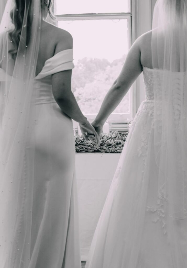 Wedding dress and veil fit after WED2B bridal alterations for two Fulham brides