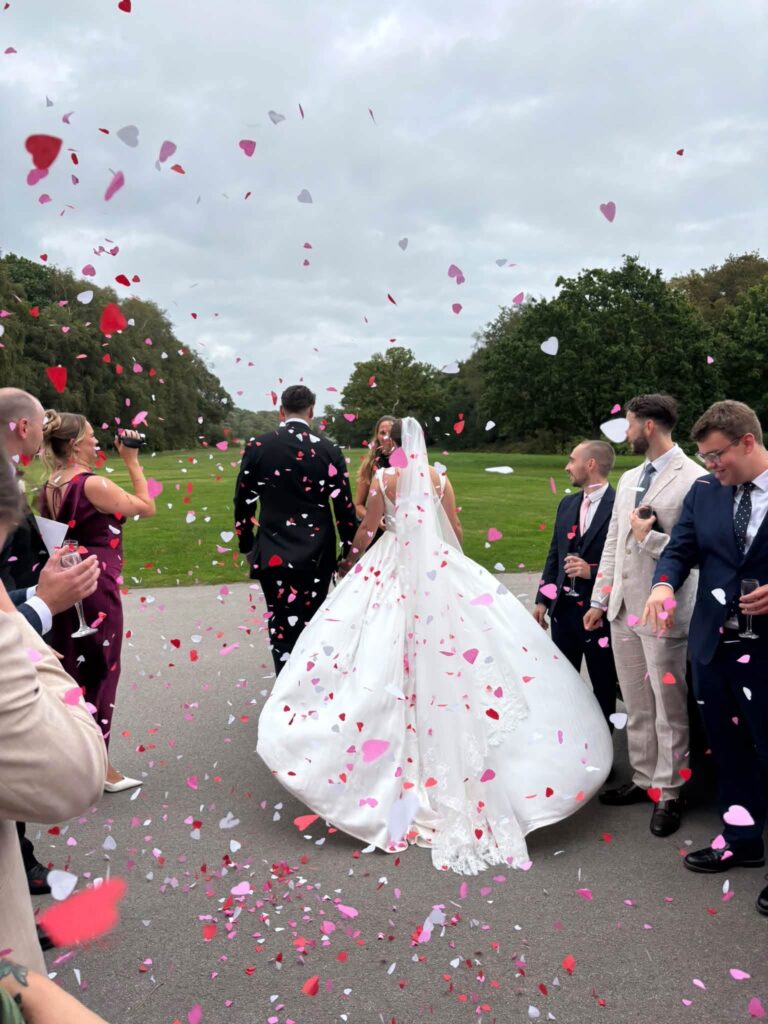 Back train & cathedral veil of the Nova Grace dress on wedding day