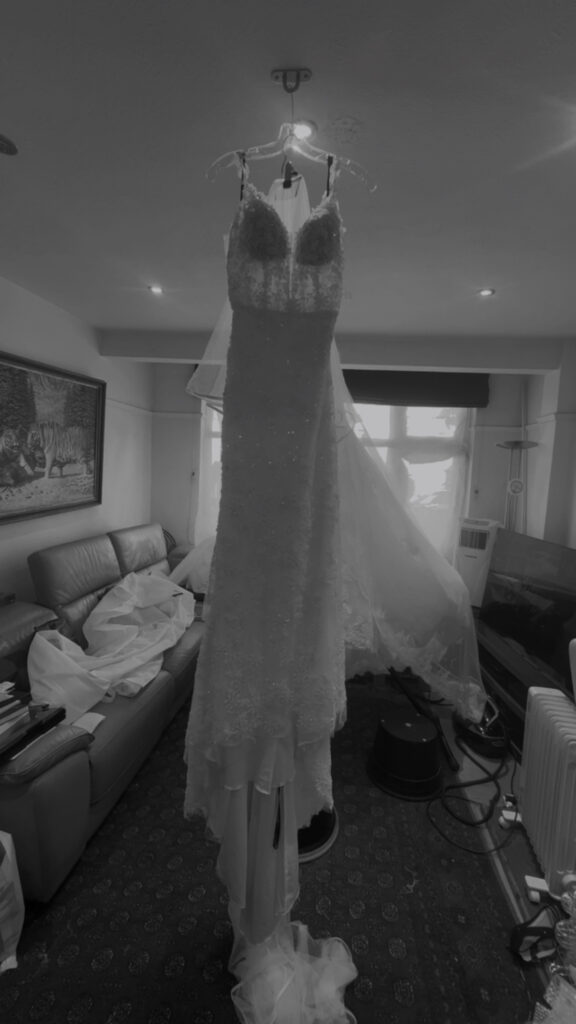 steam pressed dress & veil ready to pack