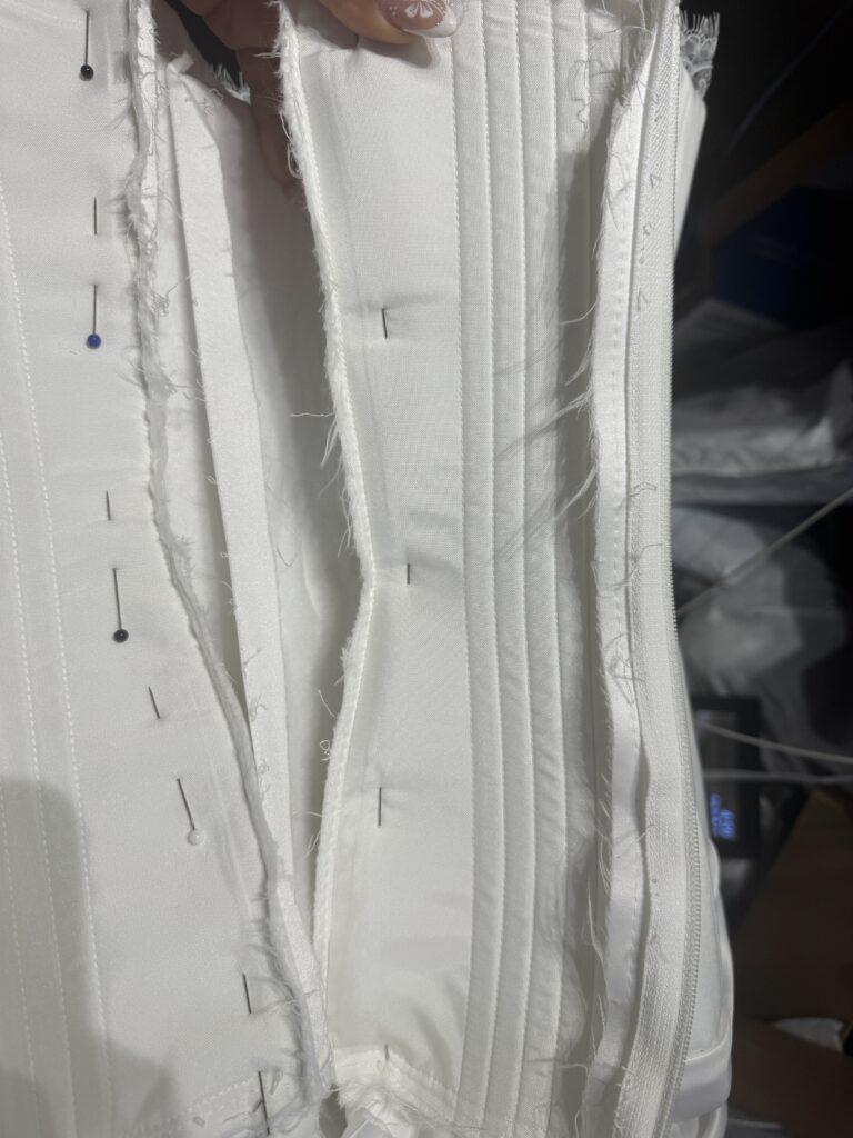 Walton-on-the-Hill bride’s inner corset structure of the KYHA Eaton wedding dress