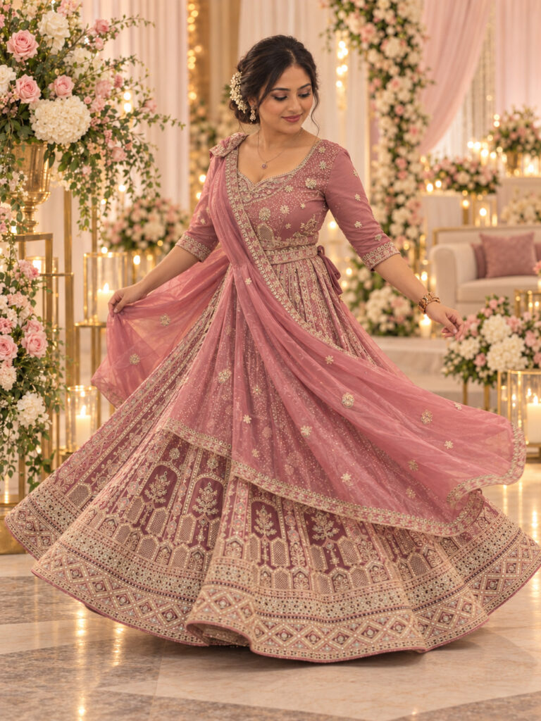 happy bride wearing Indian Bridal Lehenga & Choli Stitching done by Tailoring & Alterations by Zen in Sutton, Surrey.