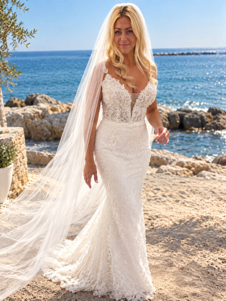 cyprus destination wedding Hackbridge bride with Cathedral veil.