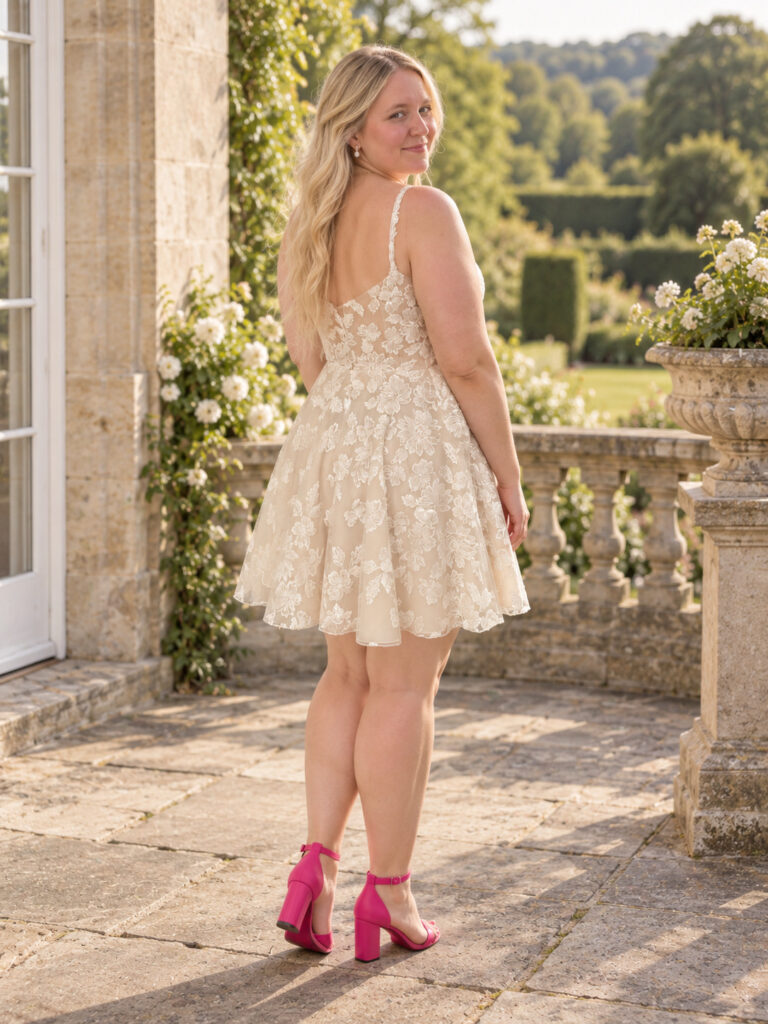 Dorking Wedding dress Alterations back view bride wearing her perfectly fitted dress on het wedding day.