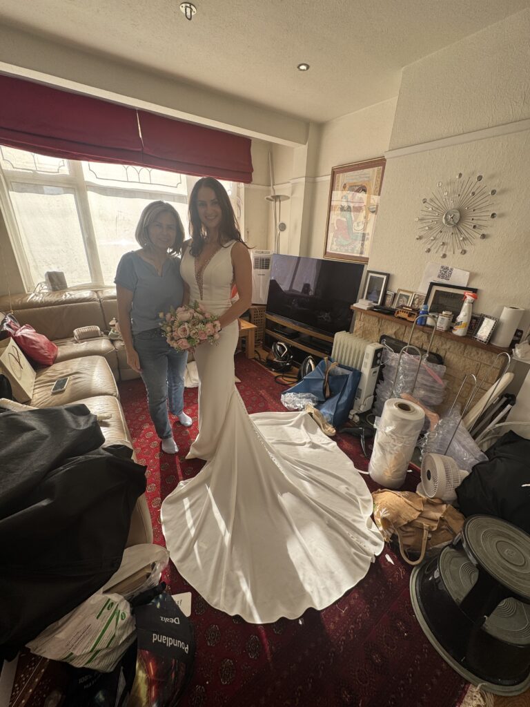 Raynes Park Wedding Dress Alterations final fitting with mum at my Sutton Studio in Surrey.
