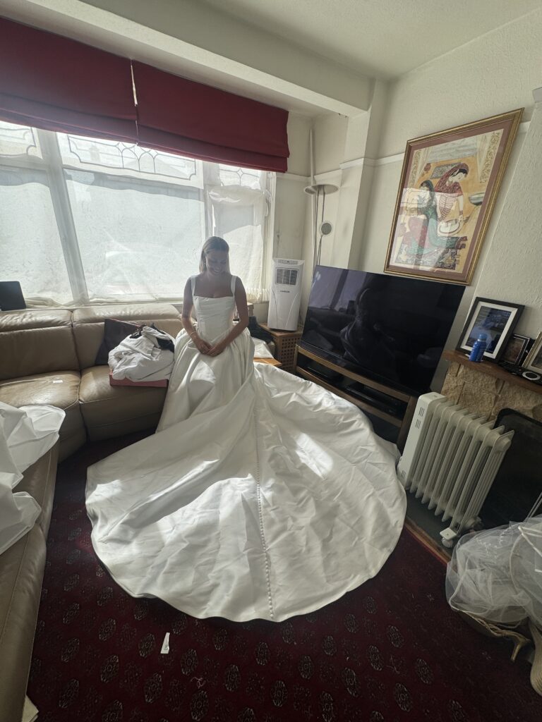 final fitting of the dress at my Sutton Studio.