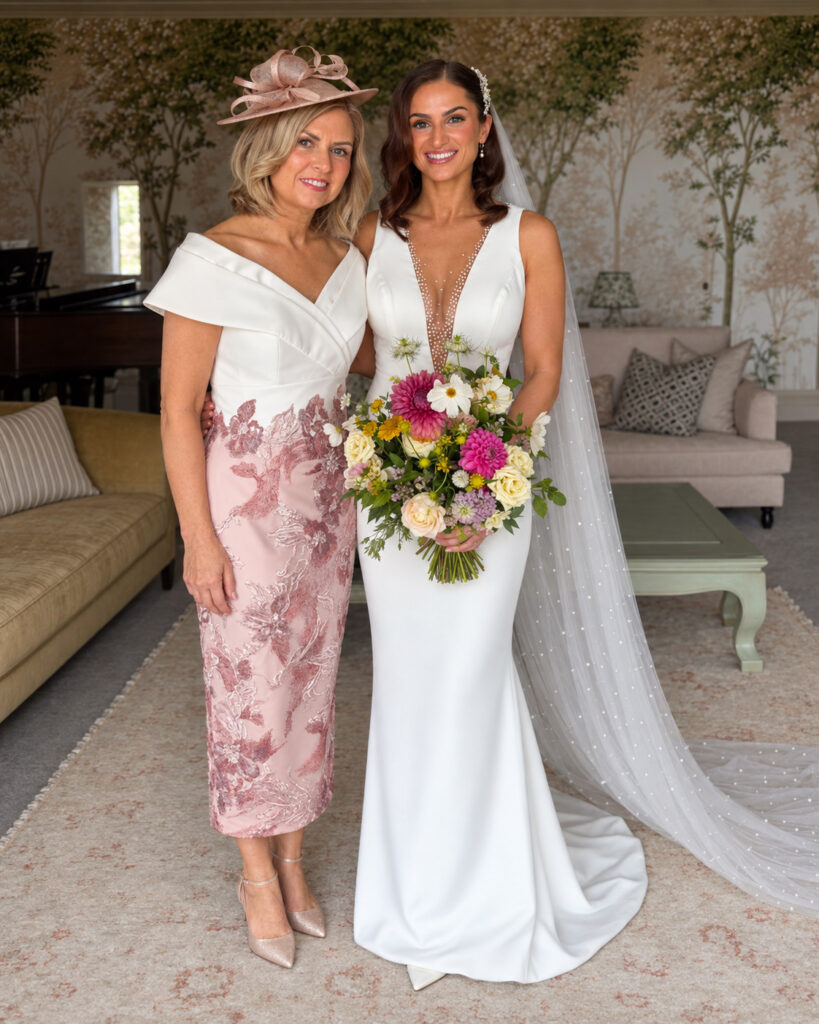 mother of bride in her John Charles dress with bride in her Essense of Australia dress.