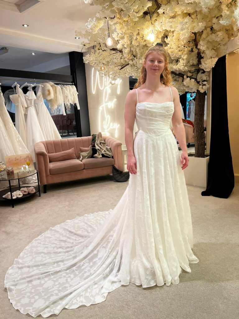 Worcester Park Bridal Alterations dress before alterations on bride at Aurora Bride Boutique.
