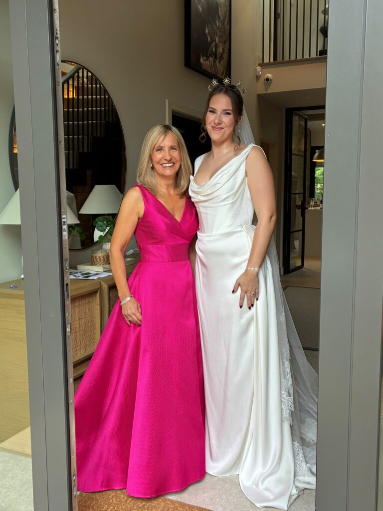 Bride wearing her altered Vivienne Westwood Nova Grace gown on her wedding day